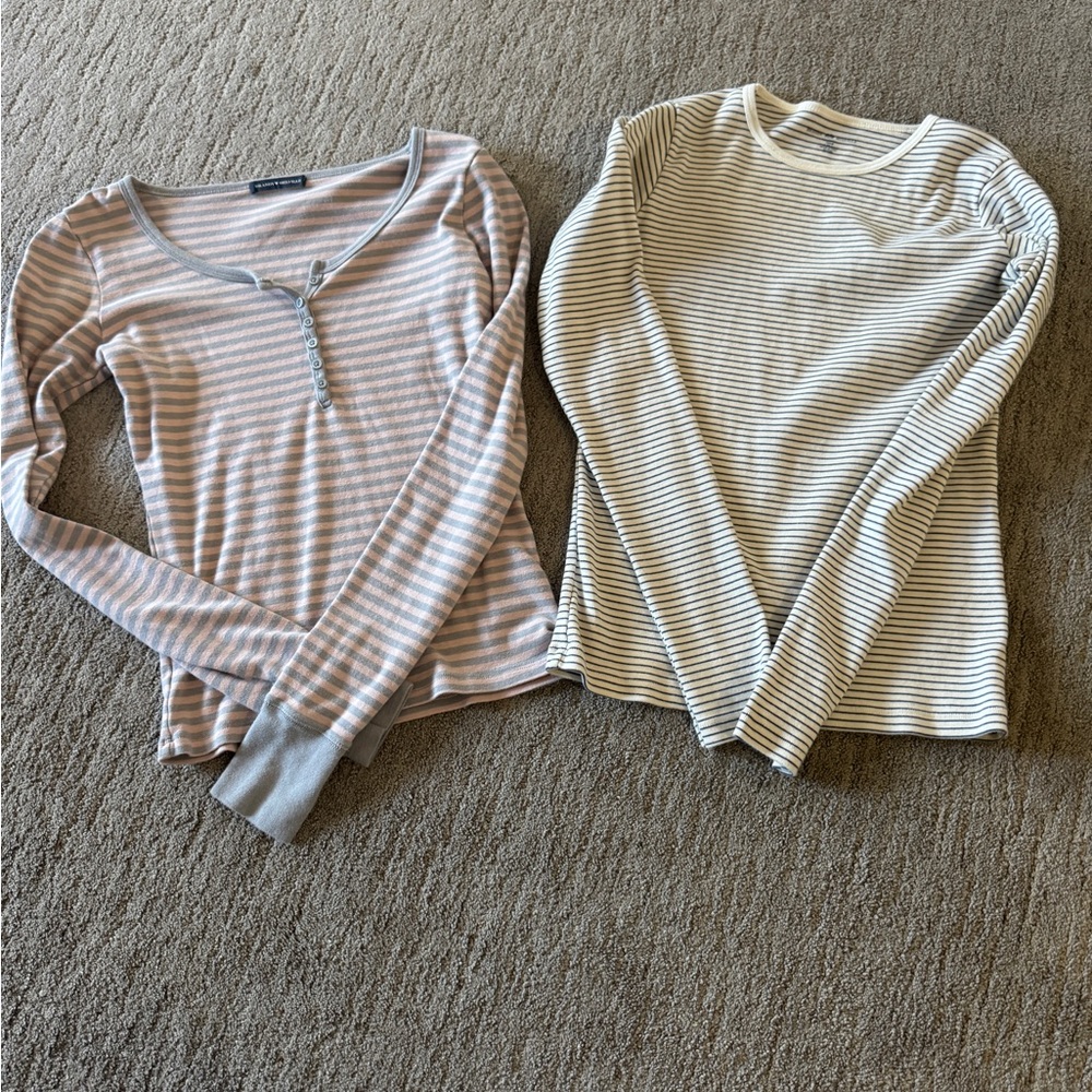 Brandy Melville Pink and Gray Striped Top